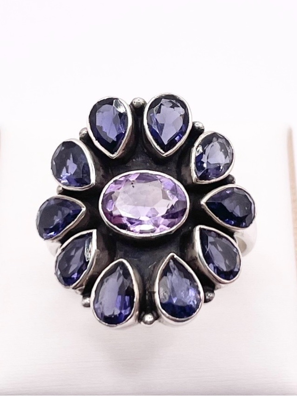 Size 10 spinel center , amethysts 925 Sterling Silver Ring